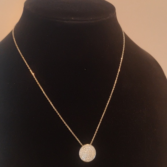 925 Stamped Sterling Silver And 925 CZ Disc Pendant Necklace Total Length 18" - Picture 2 of 7